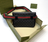 Túi đeo chéo bụng ngực Gucci Đen nắp gập họa tiết monogram Like Auth on web fullbox box nam châm bill thẻ