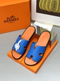 Dép lê sandal Hermes Quai Xanh Đế Cam Đế gỗ da bò bản Like Auth 1-1 on web Full 3 box bill thẻ phụ kiện