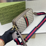 Túi đeo chéo Clutch cầm tay Gucci Ophidia Nâu họa tiết monogram tag vải Xanh Đỏ Like Auth on web fullbox bill thẻ
