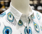 Áo sơ mi dài tay Dolce Gabbana Trắng họa tiết lông công Like Auth 1-1 on web