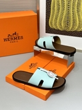 Dép lê sandal Hermes Quai Xanh Ngọc đế Nâu Đế gỗ da bò bản Like Auth 1-1 on web Full 3 box bill thẻ phụ kiện