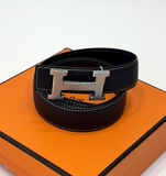 Thắt lưng, dây nịt, belt Hermes mặt trơn 18k dây nịt Đen sần kẻ chỉ Trắng 85-110cm fullbox Like Auth 1-1 on web