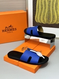 Dép lê sandal Hermes Quai Xanh Dương đế Đen Đế gỗ da bò bản Like Auth 1-1 on web Full 3 box bill thẻ phụ kiện