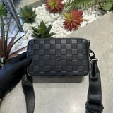 Túi hộp Louis Vuitton 2 khóa đeo chéo vân caro nổi logo tag Trắng 18x5x11x6.5cm Like Auth on web fullbox bill thẻ