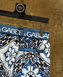 Quần short đùi gió Dolce Gabbana Trắng họa tiết Vạn Hoa Xanh logo check cạp Like Auth 1-1 on web