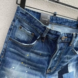 Quần short jean bò ngố đùi Dsquared2 Xanh rách xước vá wash vẩy sơn tag da Like Auth 1-1 on web