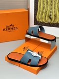 Dép lê sandal Hermes Xanh Ngọc đế Cam Đế gỗ da bò bản Like Auth 1-1 on web Full 3 box bill thẻ phụ kiện