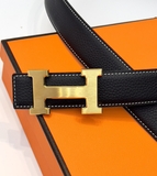 Thắt lưng, dây nịt, belt Hermes mặt trơn 18k dây nịt Đen sần kẻ chỉ Trắng 85-110cm fullbox Like Auth 1-1 on web