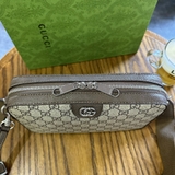 Túi đeo chéo Clutch cầm tay Gucci Ophidia Nâu họa tiết monogram tag Da Like Auth on web fullbox bill thẻ