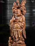 TƯỢNG DI LẶC TAM PHÚC ĐỨNG BAO TIỀN - GỖ NU SƯA