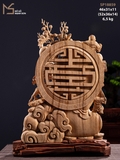 TƯỢNG GỖ DI LẶC NGŨ PHÚC VÁC CÀNH ĐÀO - GỖ HOÀNG ĐÀN