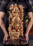 TƯỢNG GỖ DI LẶC ĐỨNG NGŨ PHÚC - GỖ HOÀNG ĐÀN