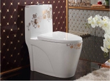 KA0355 - Bồn cầu liền khối sứ nung tráng men nano hoa văn trắng vàng cao cấp