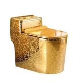 KH1088 - Bồn cầu liền khối sứ nung tráng men nano hoa văn vàng cao cấp