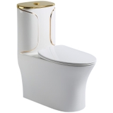 KA1986 - Bồn cầu liền khối trắng vàng, sứ nung tráng men nano cao cấp