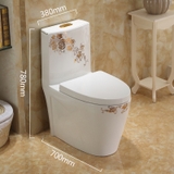 KA0355 - Bồn cầu liền khối sứ nung tráng men nano hoa văn trắng vàng cao cấp