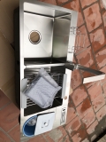 Chậu bếp đúc inox 304 hai hố cân có bàn, cài dao thớt