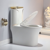 KA1986 - Bồn cầu liền khối trắng vàng, sứ nung tráng men nano cao cấp