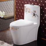 KA0355 - Bồn cầu liền khối sứ nung tráng men nano hoa văn trắng vàng cao cấp