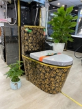 KA702 -  Bồn cầu liền khối sứ nung tráng men nano hoa văn trắng vàng cao cấp
