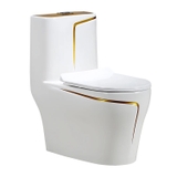 LUXURY30 - Combo phòng tắm cao cấp . Bồn cầu liền khối, chậu sứ treo màu trắng viền vàng
