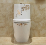 KA0355 - Bồn cầu liền khối sứ nung tráng men nano hoa văn trắng vàng cao cấp