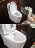 KA0355 - Bồn cầu liền khối sứ nung tráng men nano hoa văn trắng vàng cao cấp