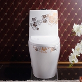 KA0355 - Bồn cầu liền khối sứ nung tráng men nano hoa văn trắng vàng cao cấp