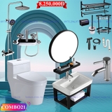 CB21 - Combo trọn bộ phòng tắm, bồn cầu liền khối, tủ chậu nhôm đen, sen cây nhiệt độ..
