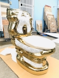 KH1098 - Bồn cầu hoa văn vàng cổ điển cao cấp