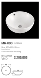 CHẬU LAVABO ĐẶT BÀN MK 003