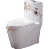 KA0355 - Bồn cầu liền khối sứ nung tráng men nano hoa văn trắng vàng cao cấp