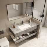 BD1032 -  Bàn đá đôi chống xước, bề mặt bóng, chậu liền mép, gương viền thép đen, vòi nóng lạnh.