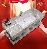 BD1032 -  Bàn đá đôi chống xước, bề mặt bóng, chậu liền mép, gương viền thép đen, vòi nóng lạnh.