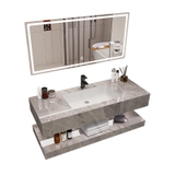 STAR03 - Combo phòng tắm cao cấp. Bồn cầu liền khối nắp UF chống xước, bàn đá 2 tầng nâu vân mây.