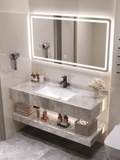 BD1031 - Bàn đá đôi chống xước, bề mặt bóng, chậu liền mép
