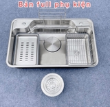Chậu bếp 1 hố chống bám dính cao cấp CH03. Kèm thớt gỗ và rổ inox, phụ kiện thoát nước cao cấp