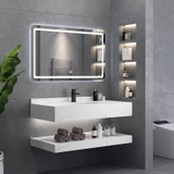 NT11 - Bàn đá đôi chống xước, bề mặt nhám kết hợp chậu sứ âm(Chưa bao gồm gương và vòi)