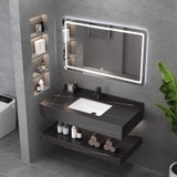 NT12 - Bàn đá đôi chống xước, bề mặt nhám kết hợp chậu sứ âm(Chưa bao gồm gương và vòi)
