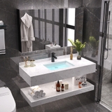 NT31-1 - Bàn đá nhân tạo 2 tầng kết hợ chậu sứ âm, tủ gương nhựa cánh mở, vòi nóng lạnh.