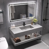 BDNK.209 - Bàn đá 2 tầng chậu liền khối chống xước, bề mặt nhám kết hợp vòi nóng lạnh, gương led cảm ứng.