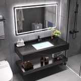 NT12 - Bàn đá đôi chống xước, bề mặt nhám kết hợp chậu sứ âm(Chưa bao gồm gương và vòi)