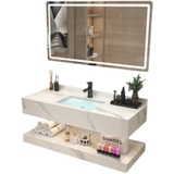 NT11 - Bàn đá đôi chống xước, bề mặt nhám kết hợp chậu sứ âm(Chưa bao gồm gương và vòi)