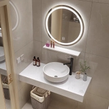 BÀN ĐÁ ĐƠN NHÂN TẠO TRONG NƯỚC 1 TẦNG KẾT HỢP CHẬU NỔI VÀ GƯƠNG TRÒN LED BD41