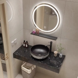 BÀN ĐÁ ĐƠN NHÂN TẠO TRONG NƯỚC 1 TẦNG KẾT HỢP CHẬU NỔI VÀ GƯƠNG TRÒN LED BD42