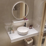 BÀN ĐÁ ĐƠN NHÂN TẠO TRONG NƯỚC 1 TẦNG KẾT HỢP CHẬU NỔI VÀ GƯƠNG TRÒN VIỀN THÉP ĐEN BD30