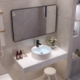 BÀN ĐÁ ĐƠN NHÂN TẠO TRONG NƯỚC 1 TẦNG KẾT HỢP CHẬU NỔI VÀ GƯƠNG VIỀN THÉP ĐEN BD20