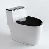 KA6016 - Bồn cầu trứng liền khối đen trắng, men nano chống bám dính, bộ xả cao cấp, nước xả mạnh và êm.