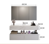 BD1024 - Tủ bàn đá, mặt đá chống xước, kết hợp chậu sứ âm, vòi nóng lạnh tủ dưới nhựa, tủ gương cánh mở
