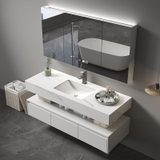 BD1024 - Tủ bàn đá, mặt đá chống xước, kết hợp chậu sứ âm, vòi nóng lạnh tủ dưới nhựa, tủ gương cánh mở